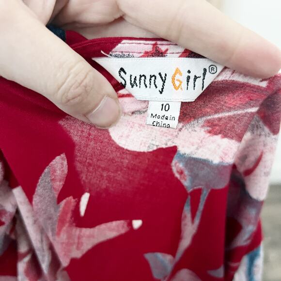 [ModCloth] Sunny Girl Red Floral Print Long Sleeve V-Neck Wrap Midi Dress Sz 10 - Picture 9 of 10